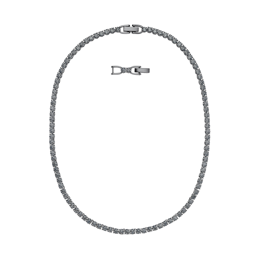 Tennis Deluxe Necklace, Gray, Ruthenium plated