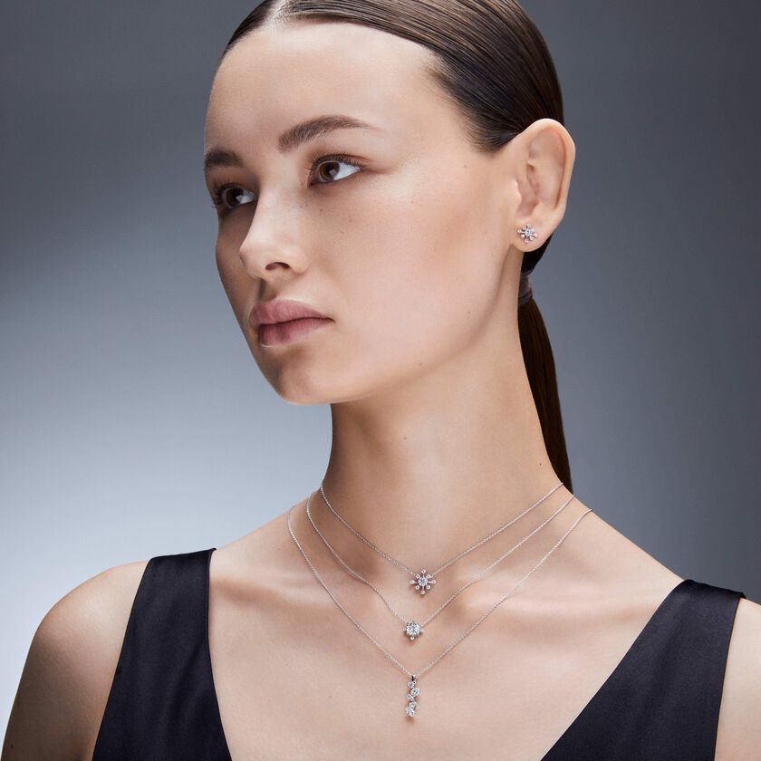 swarovski galaxy pendant  lab grown diamonds 0 9 ct tw  mixed shapes  18k white gold