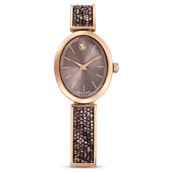 swarovski crystal rock oval watch swiss made metal bracelet black rose gold tone finish