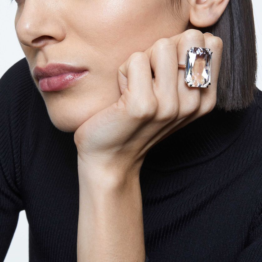 swarovski mesmera cocktail ring  oversized crystal  white  rhodium plated