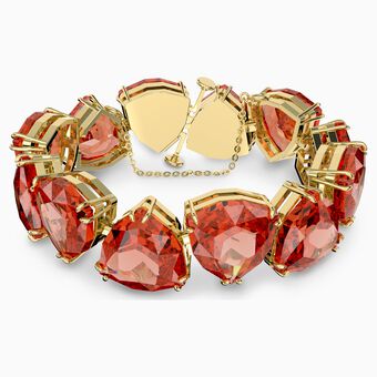 Millenia bracelet, Triangle cut crystals, Orange, Gold-tone plated