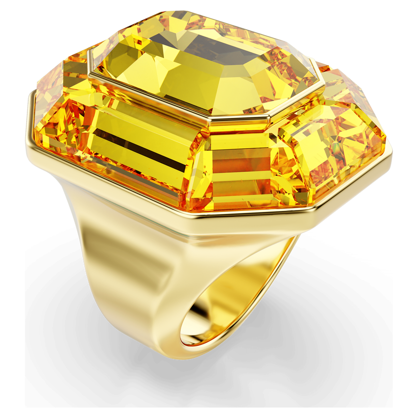 swarovski lucent cocktail ring  octagon shape  yellow  gold tone plated