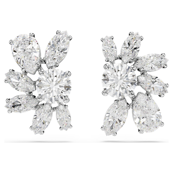 swarovski mesmera stud earrings  mixed cuts  flower  white  rhodium plated