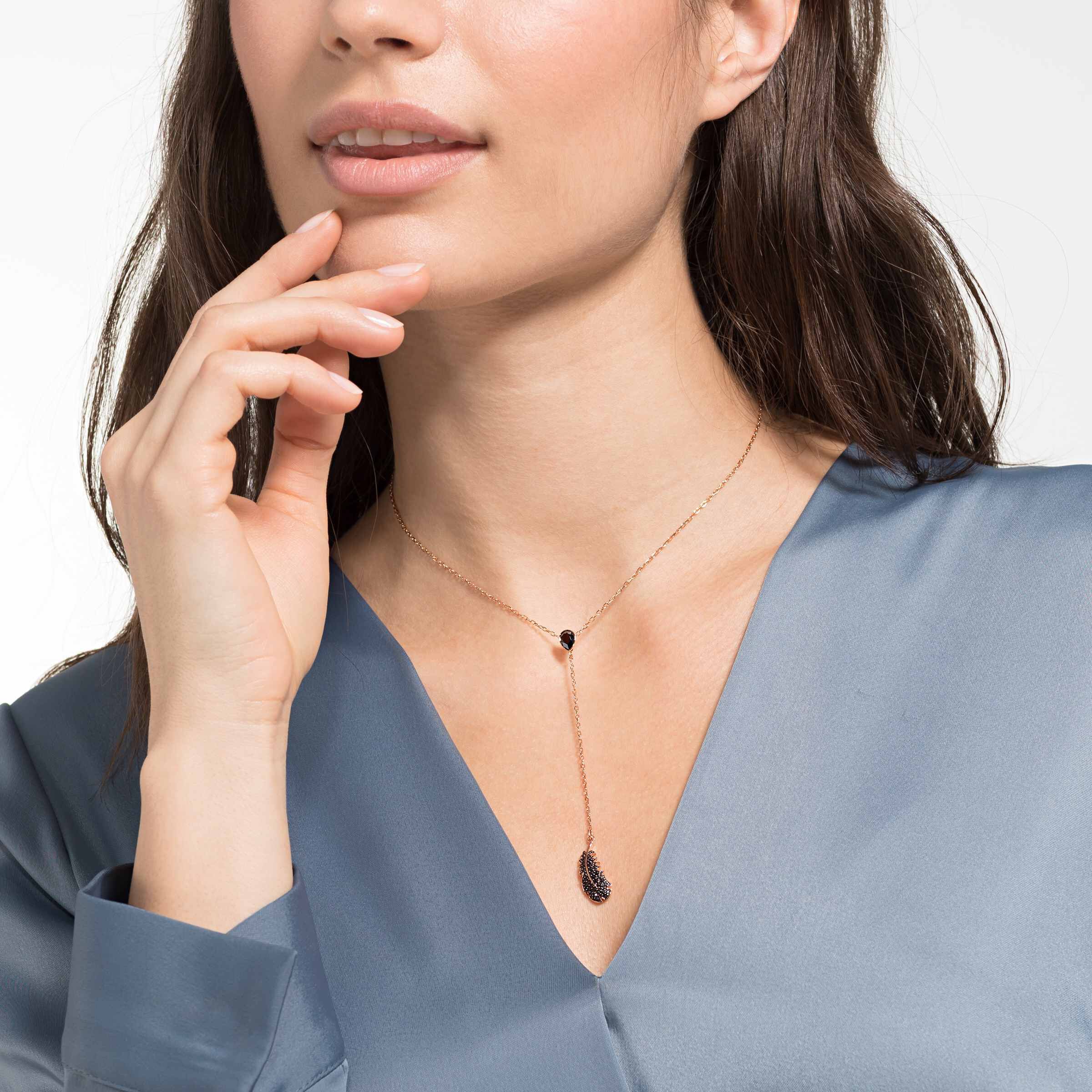 swarovski naughty y necklace  black  rose gold tone plated