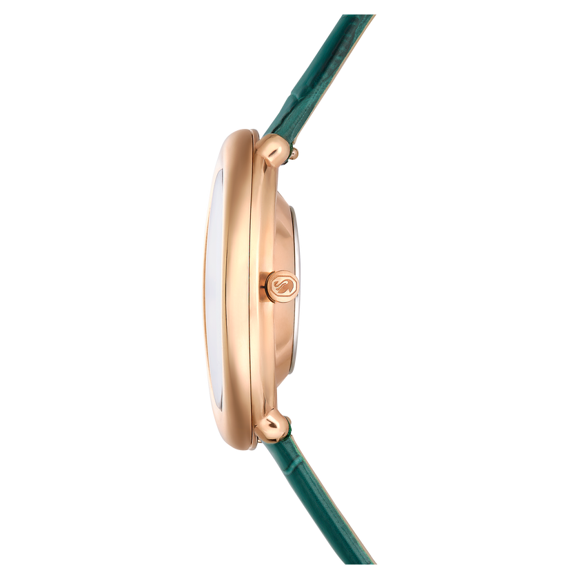 swarovski imber oval watch  swiss made  leather strap  green  rose gold tone finish