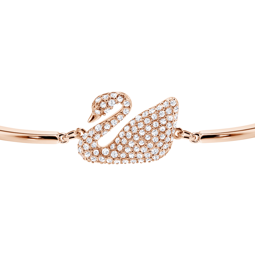 Swan Bangle, White, Rose Gold Plated