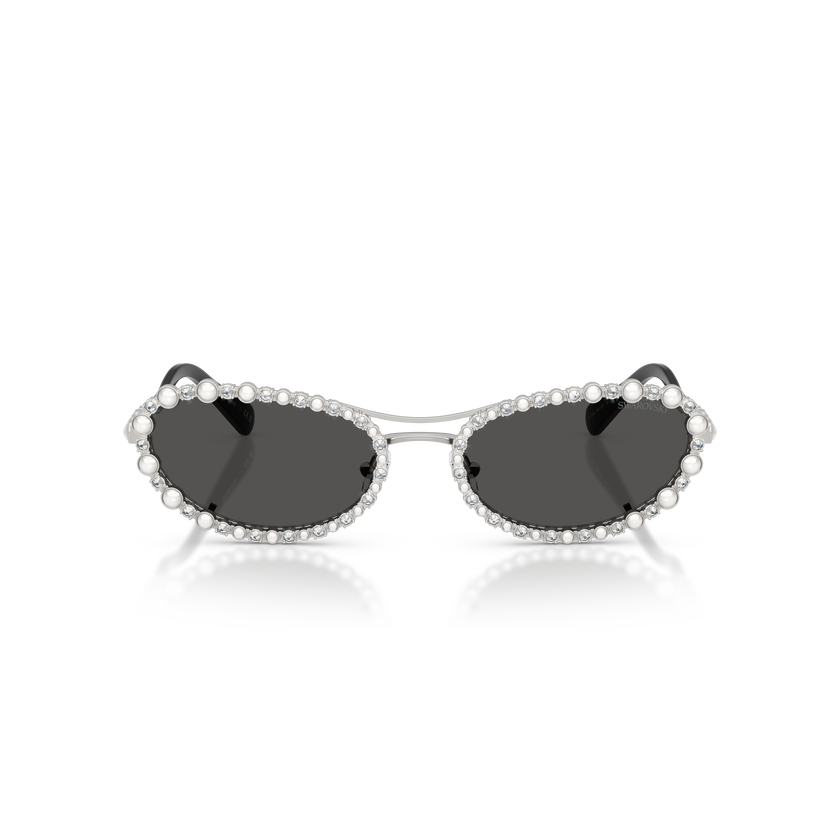 swarovski sunglasses  oval shape  2 in 1 clip on  sk7044  silver tone