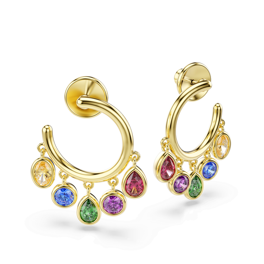 swarovski imber hoop earrings  mixed cuts  multicolored  18k gold finish