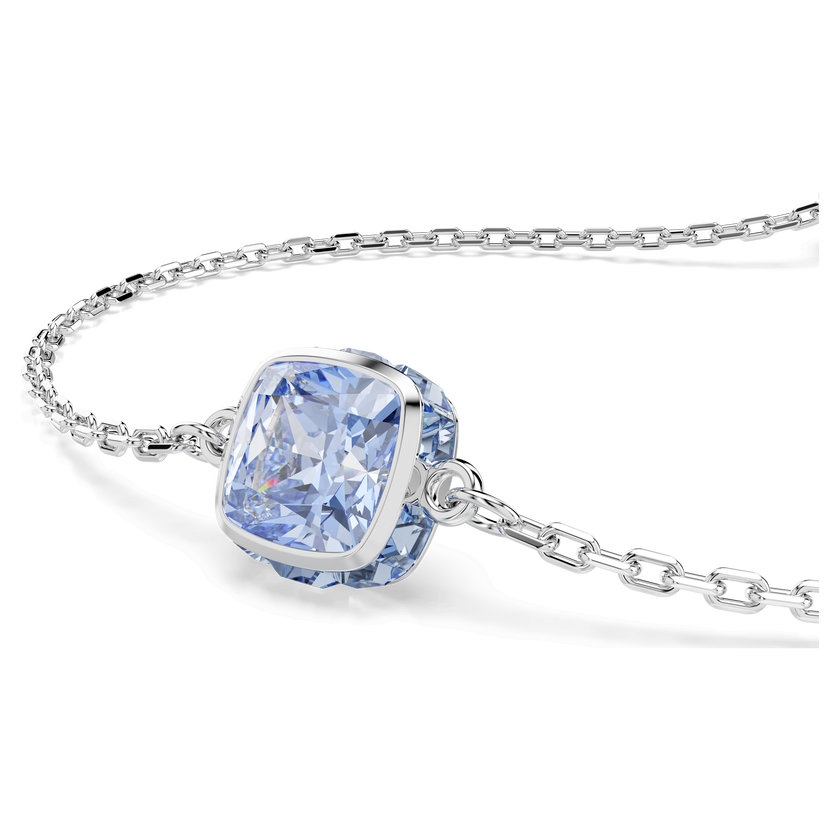 swarovski birthstone bracelet  square cut  march  blue  rhodium plated