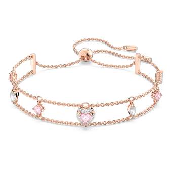 swarovski one bracelet  mixed cuts  heart  pink  rose gold tone plated