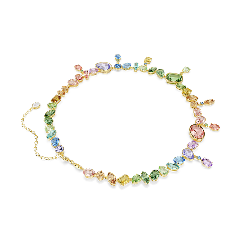 swarovski gema necklace  mixed cuts  dangling crystals  multicolored  gold tone plated
