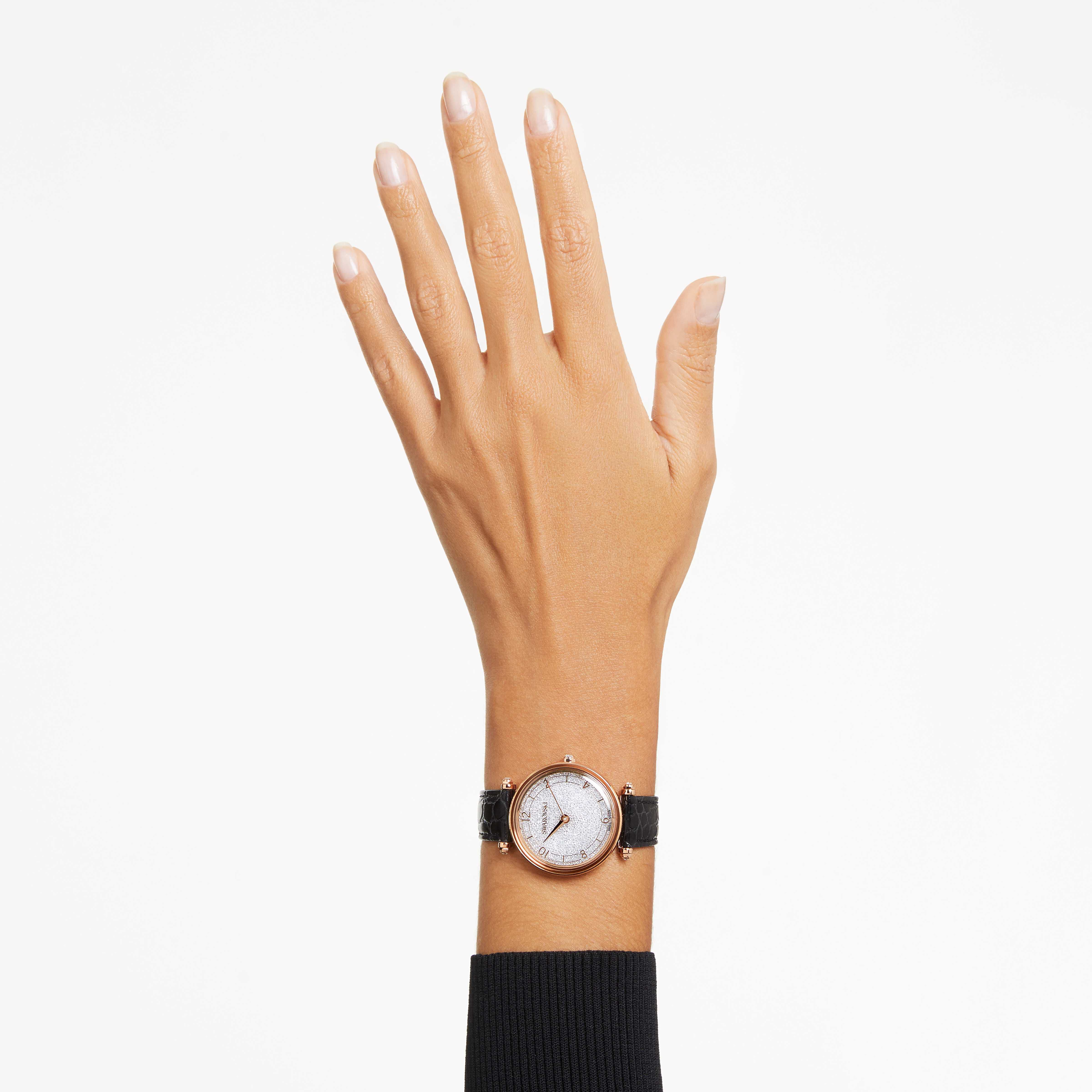 Buy Swarovski Crystalline Wonder watch Swiss Made Leather strap Black Rose gold tone finish