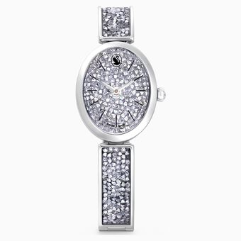 Crystal Rock Oval watch, Swiss Made, Metal bracelet, Silver tone, Stainless steel