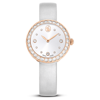 swarovski matrix tennis watch swiss made leather strap gray rose gold tone finish