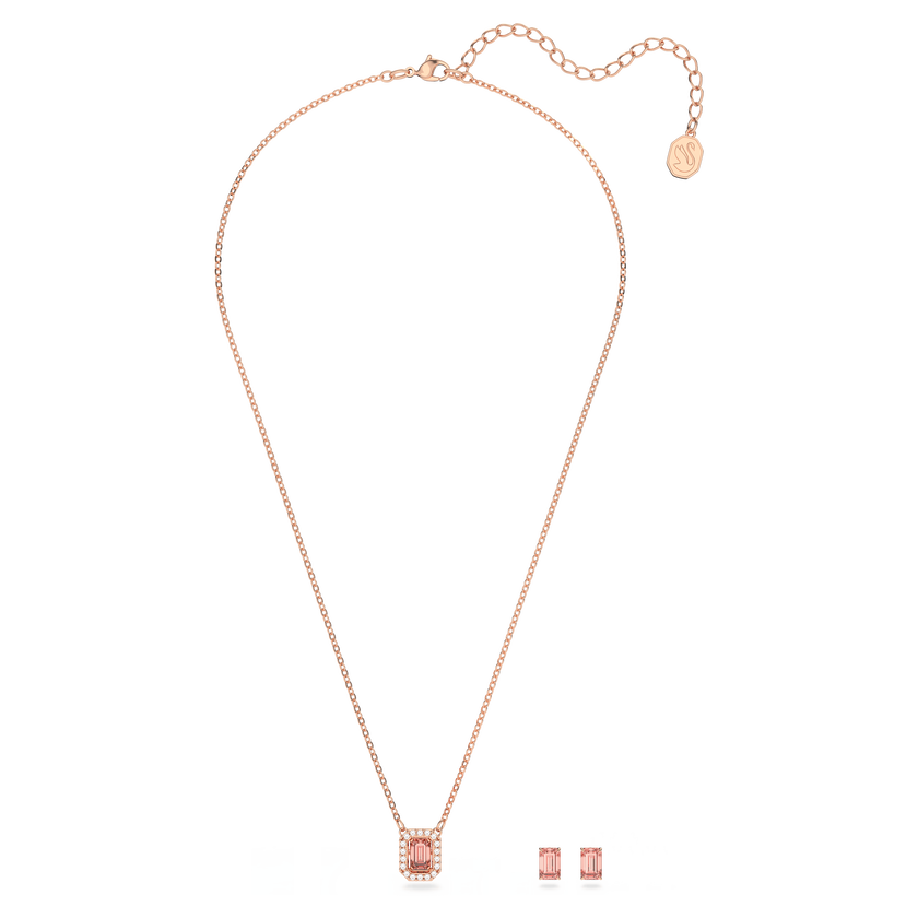 swarovski una set  octagon cut  pink  rose gold tone plated