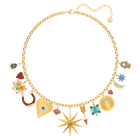 Lucky Goddess Charms Necklace, Multi-colored, Gold plating
