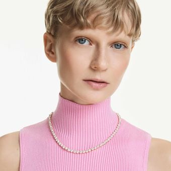 swarovski matrix tennis necklace  crystal pearl  round cut  white  gold tone plated