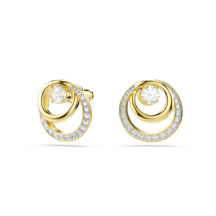 swarovski hyperbola stud earrings  round cut  white  gold tone plated