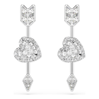swarovski idyllia drop earrings  mixed cuts  heart with arrow  white  rhodium plated