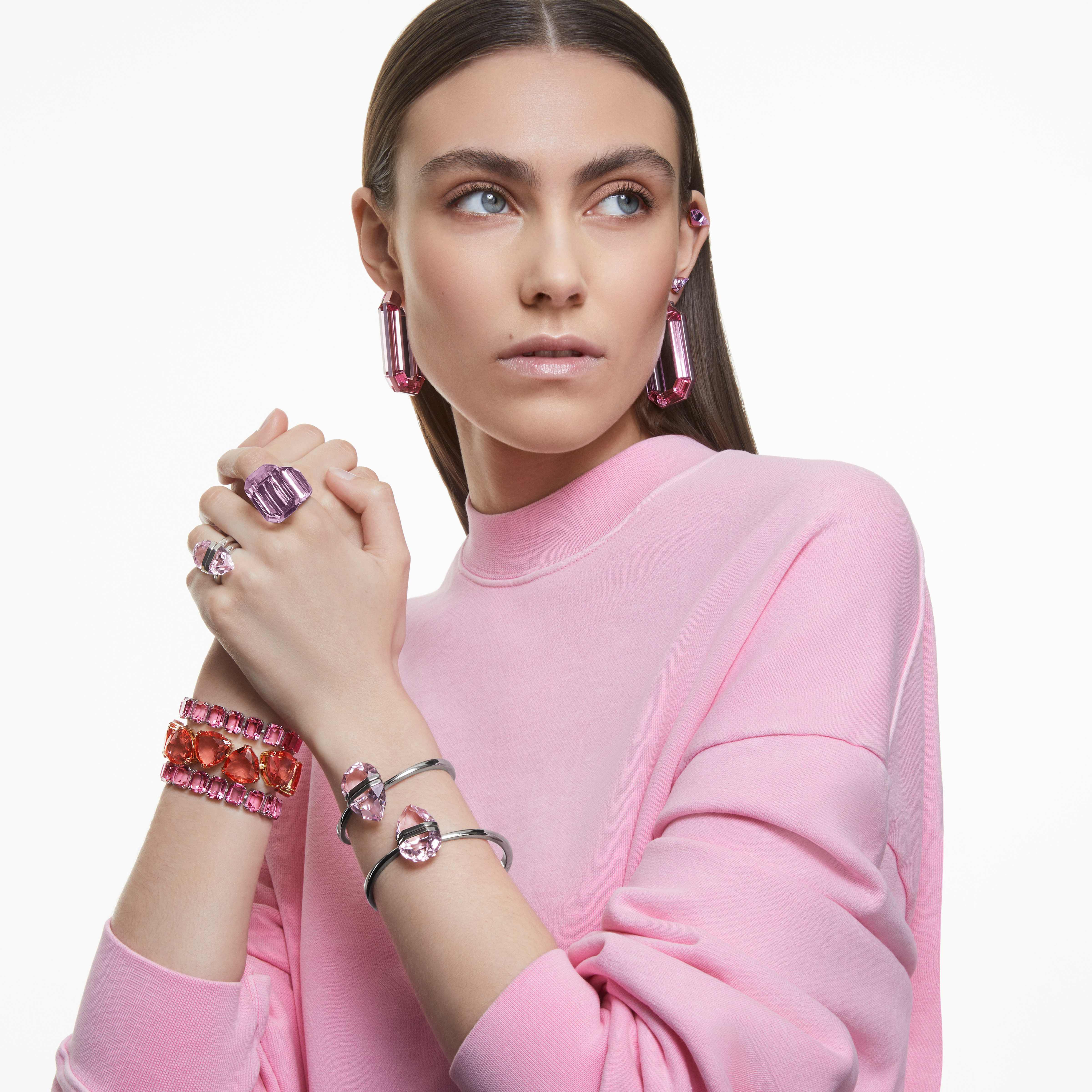 swarovski lucent bangle  magnetic  pink  rhodium plated