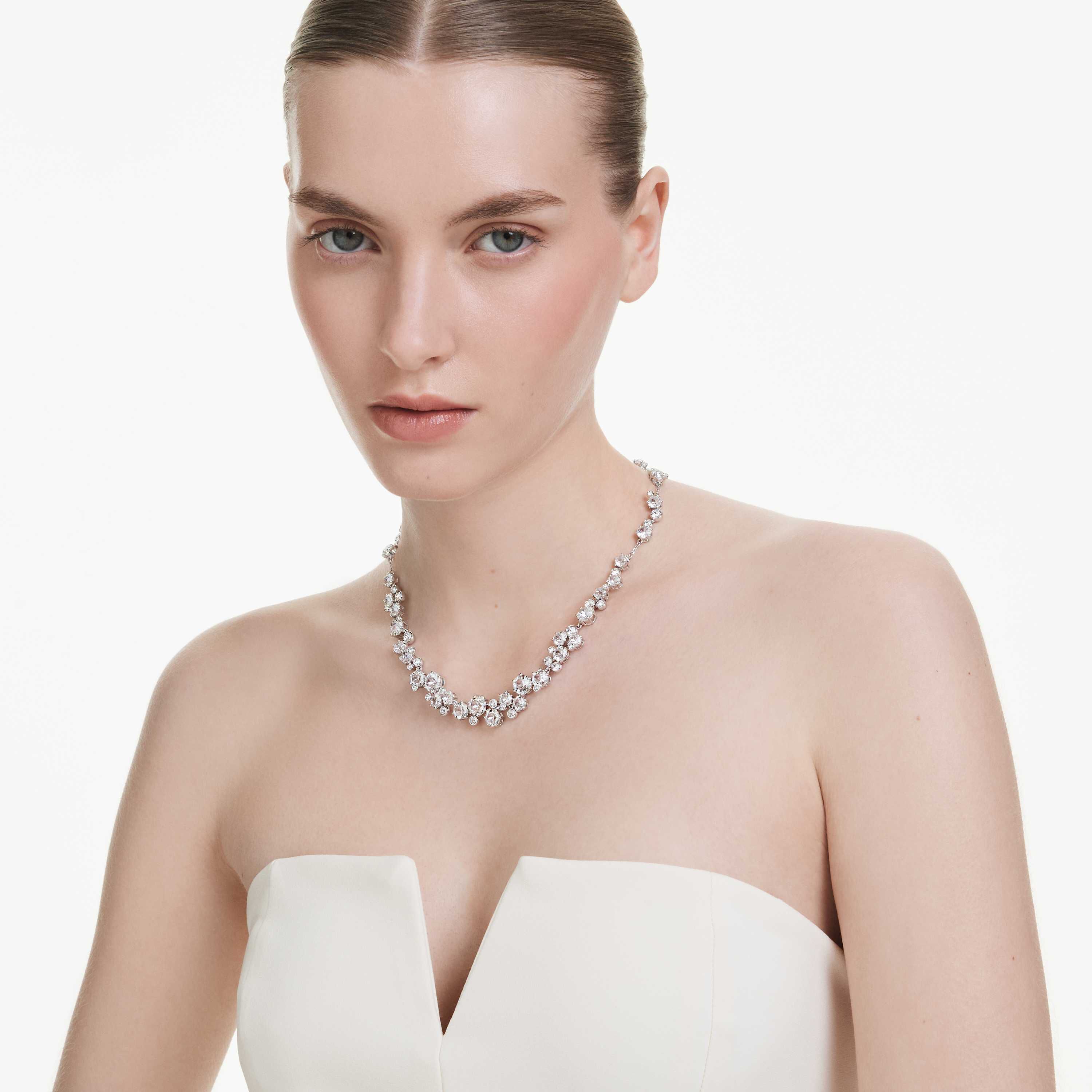 swarovski constella necklace  round cut  white  rhodium plated