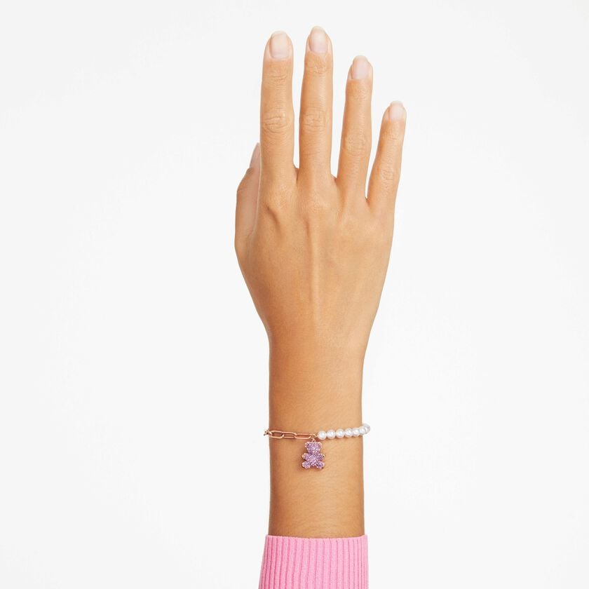 swarovski teddy bracelet  bear  pink  rose gold tone plated