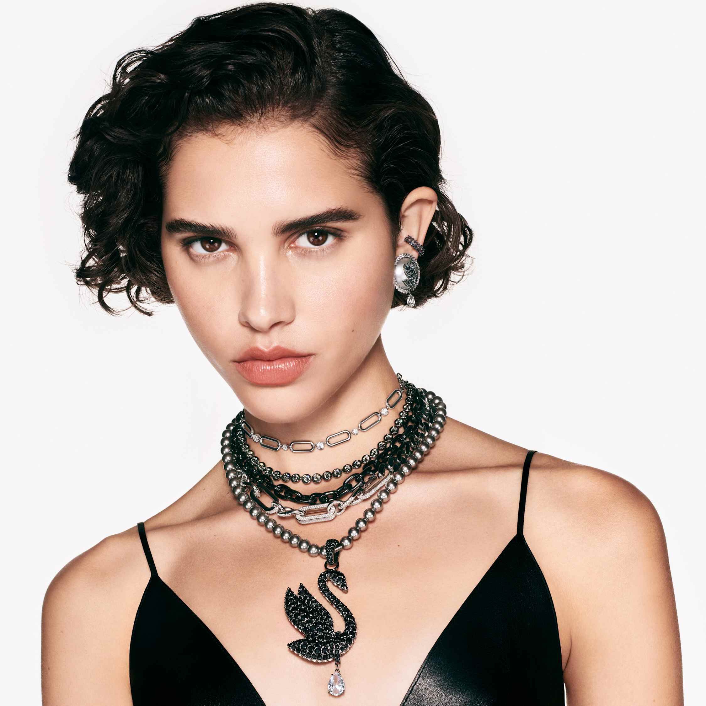 Buy Swarovski Imber Tennis necklace, Round cut, Gray