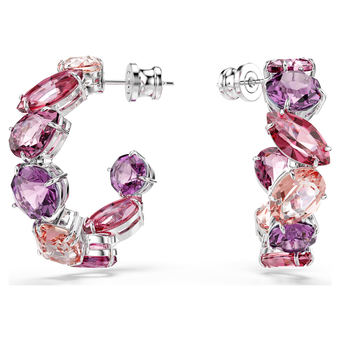 swarovski gema hoop earrings  pink  rhodium plated
