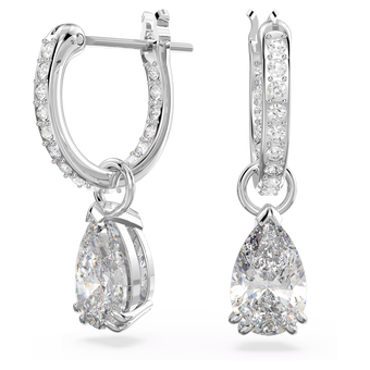 swarovski stilla hoop earrings  pear cut  white  rhodium plated