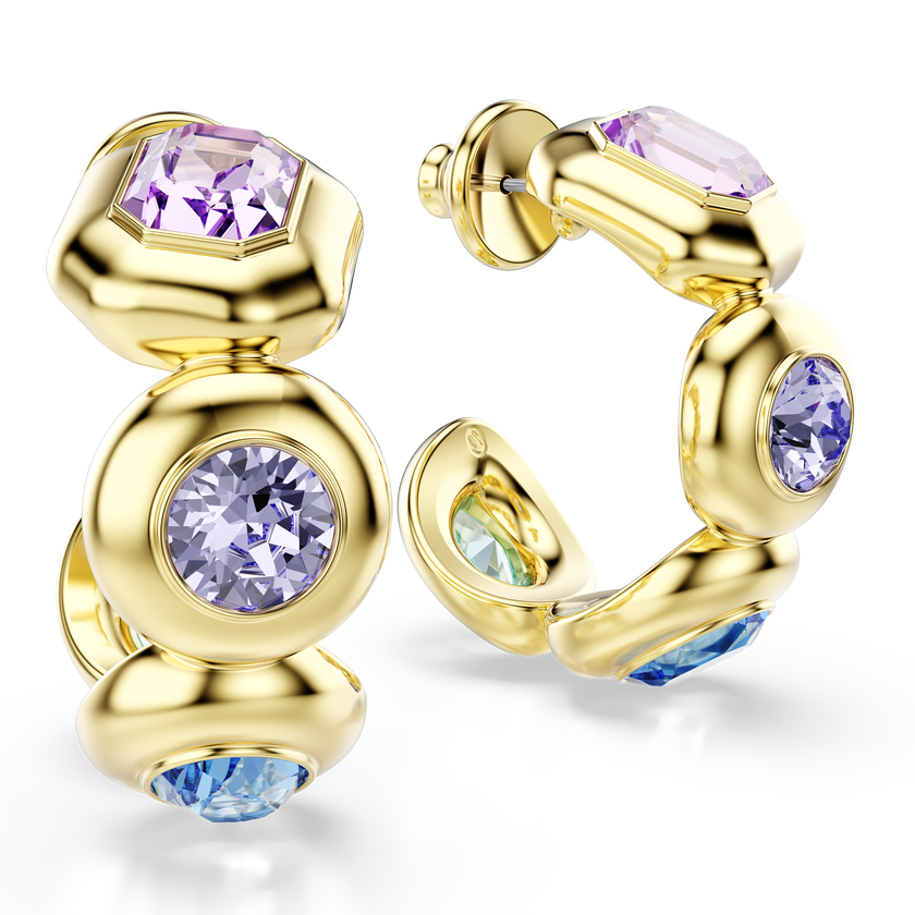 swarovski gema hoop earrings  mixed cuts  multicolored  gold tone plated