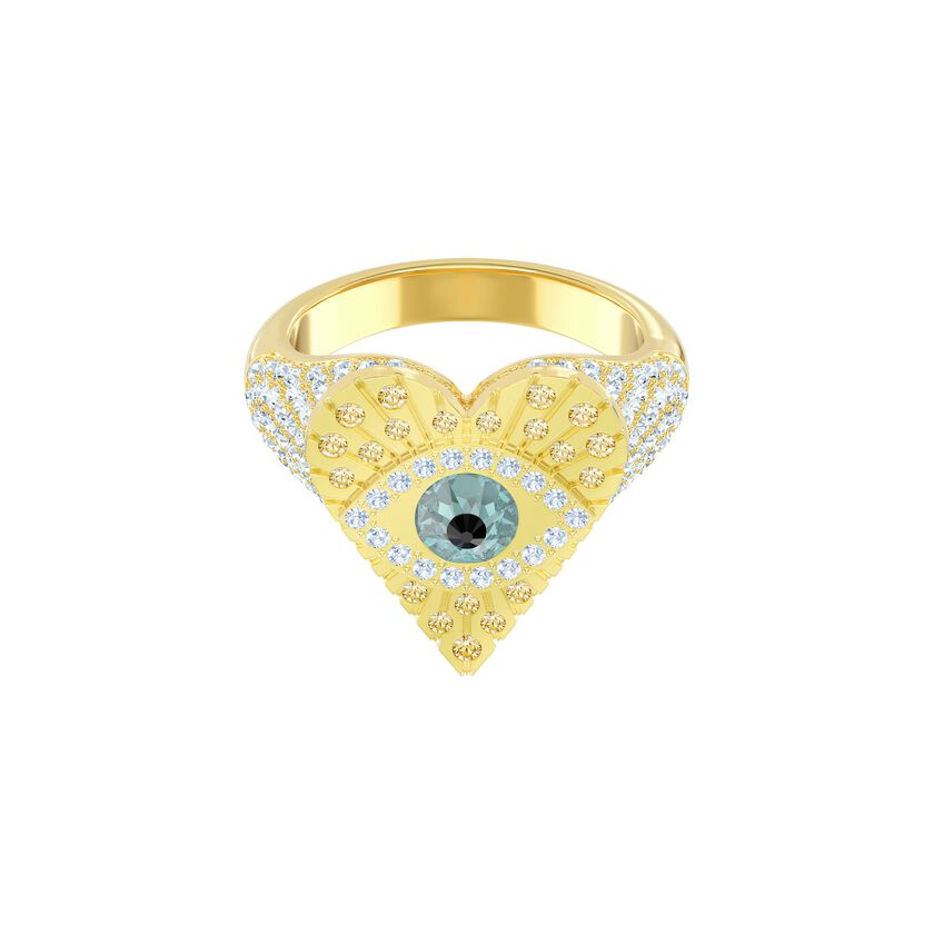 Lucky Goddess Heart Motif Ring, Multi-colored, Gold plating
