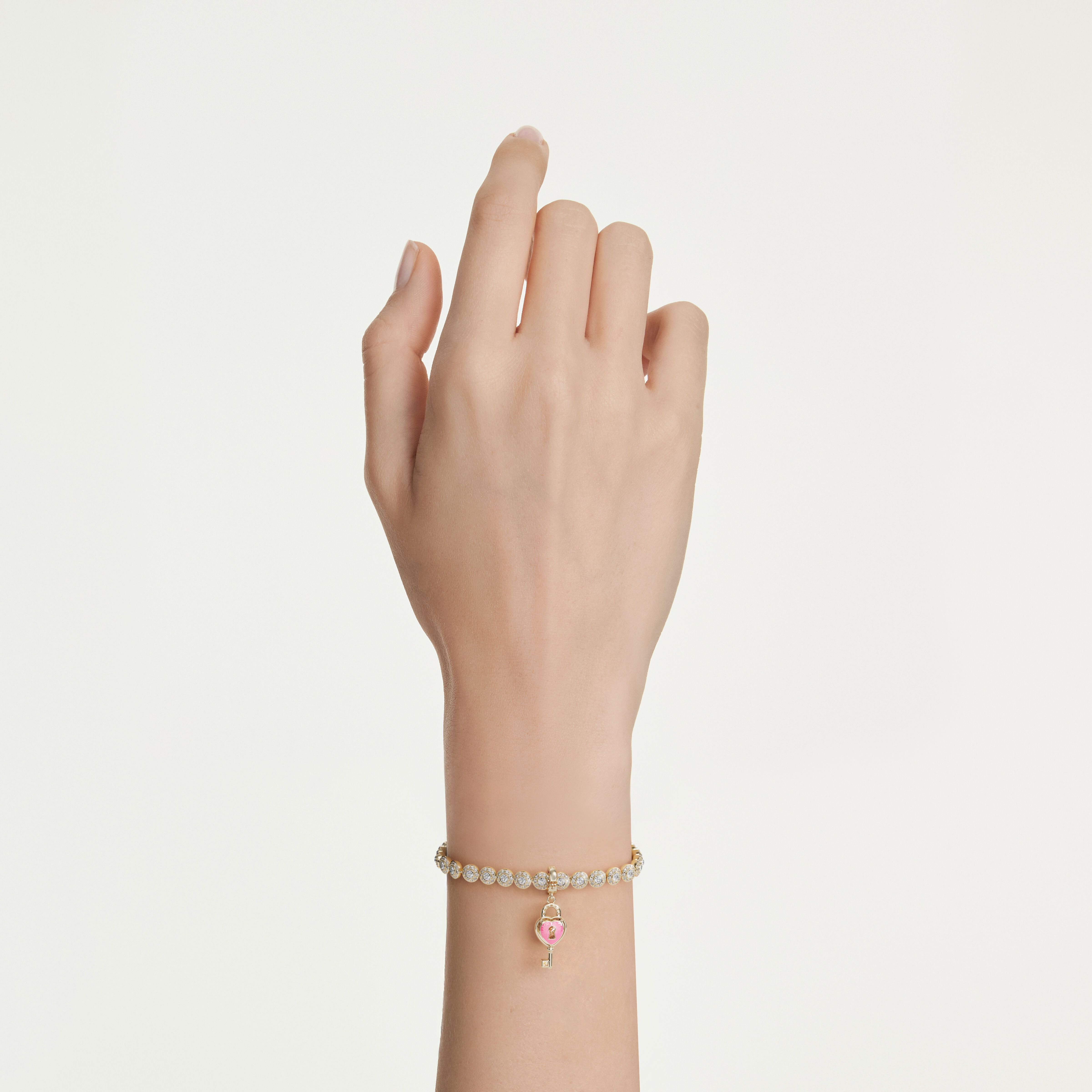 swarovski idyllia charm  mixed cuts  heart with key  white  gold tone plated