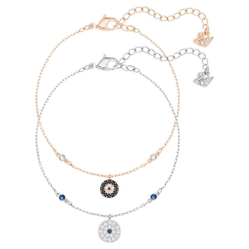 swarovski crystal wishes bracelet  set  2   evil eye  blue  mixed metal finish