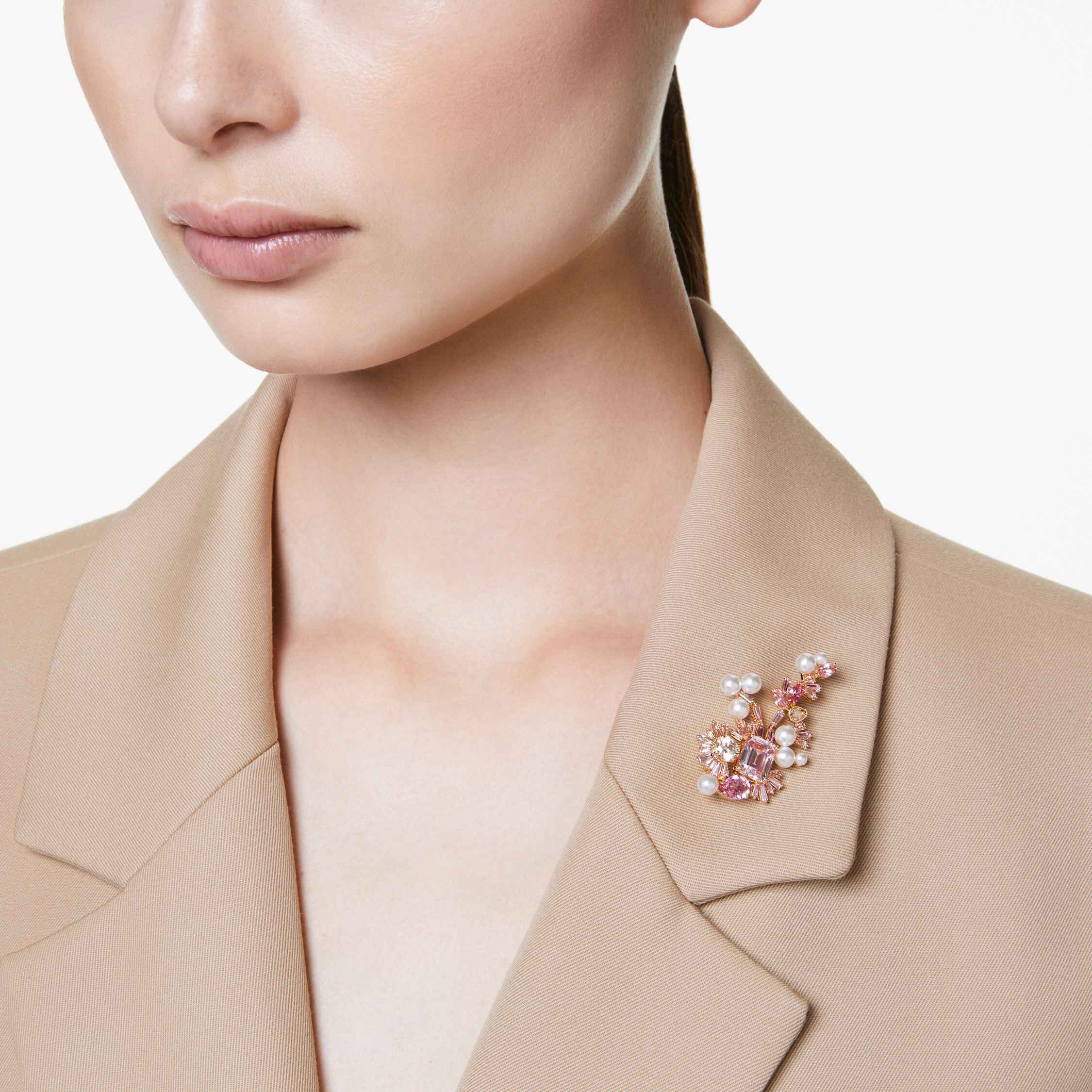 Buy Swarovski Gema brooch Mixed cuts Flower Pink Gold tone plated