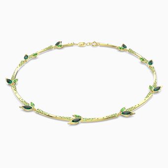 Dellium necklace, Bamboo, Green, Gold-tone plated