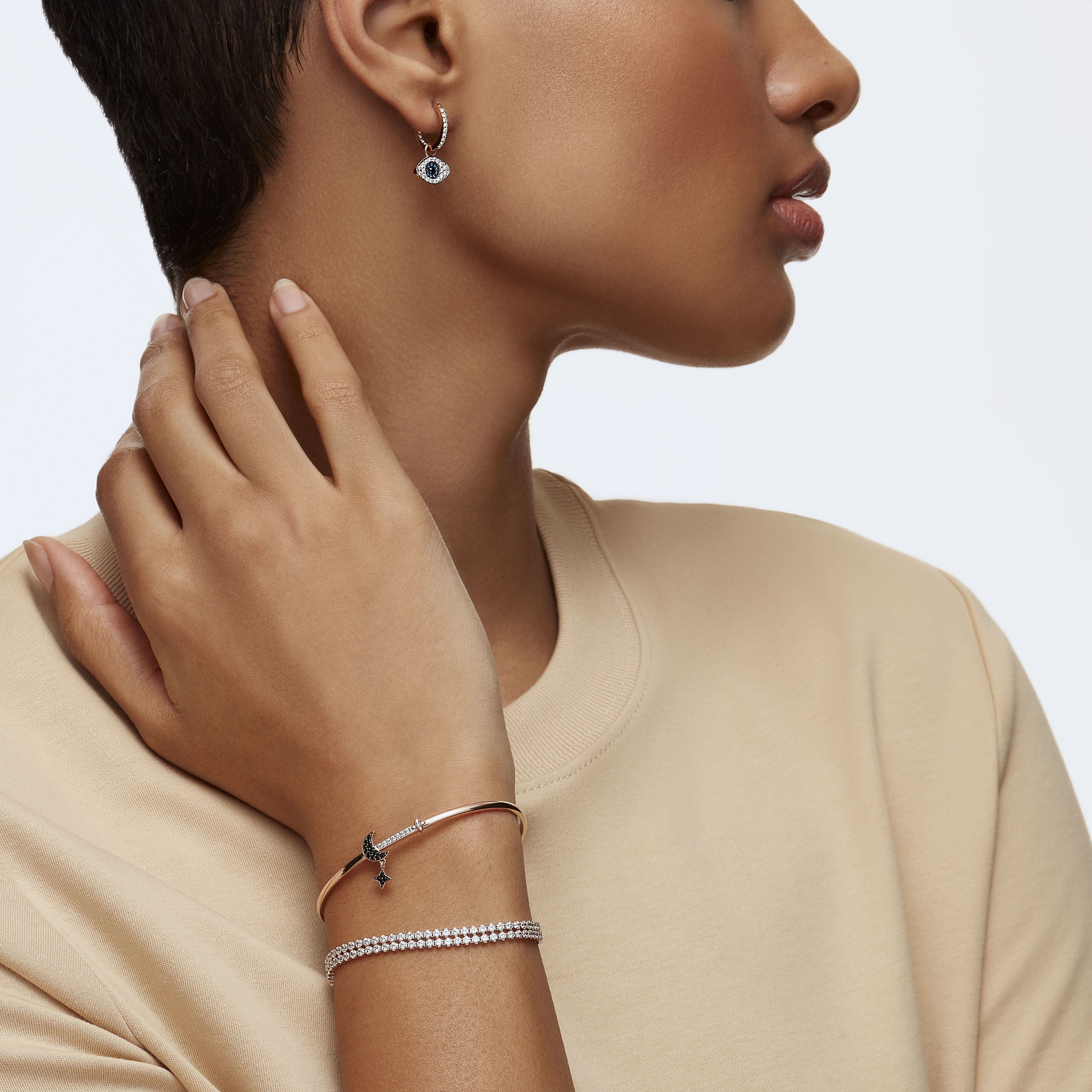 Buy Swarovski Duo Moon Bangle Medium Black Rose Gold Plating
