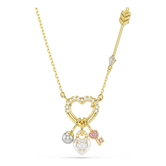swarovski idyllia pendant  mixed cuts  heart  key  pink  gold tone plated