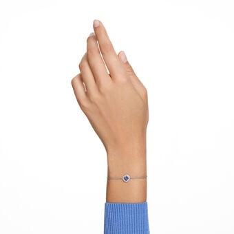 swarovski angelic bracelet  square cut  blue  rhodium plated