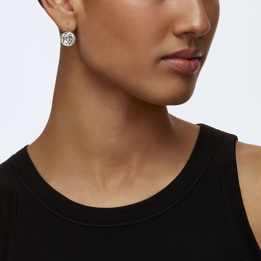 Bella Pierced Earrings, White, Rhodium Plated