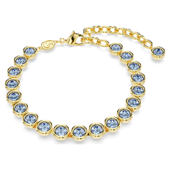 swarovski imber tennis bracelet  round cut  blue  gold tone plated