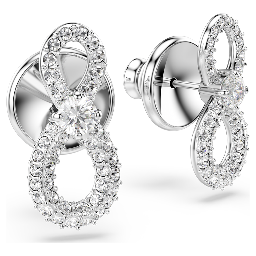 swarovski hyperbola stud earrings  round cut  pav   infinity  white  rhodium plated