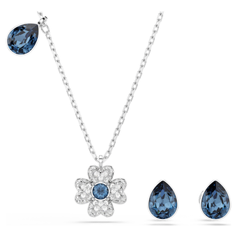 swarovski symbolica set  clover  blue  rhodium plated