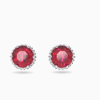 Birthstone earrings, July, Red, Rhodium plated