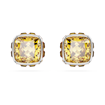 swarovski birthstone stud earrings  square cut  november  yellow  rhodium plated