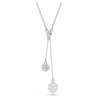 swarovski dextera y pendant  round cut  sphere and cube  white  rhodium plated
