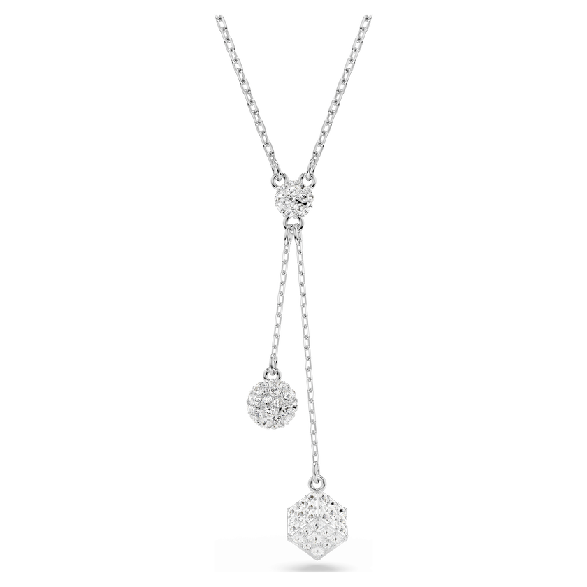 swarovski dextera y pendant  round cut  sphere and cube  white  rhodium plated