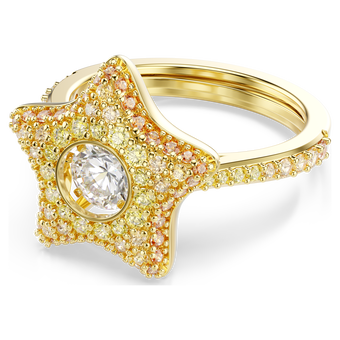 swarovski sublima ring  round cut  star  multicolored  18k gold finish