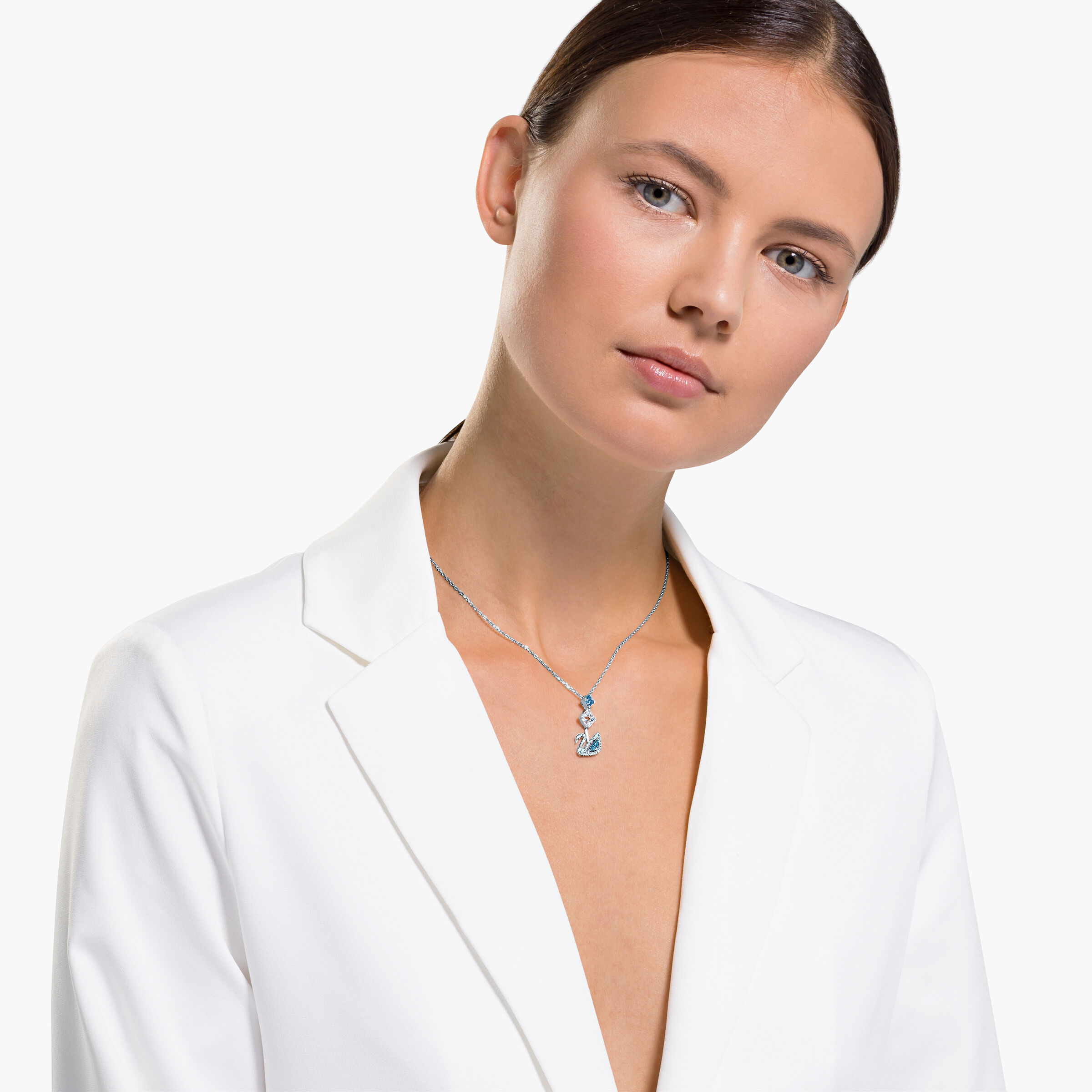 Buy Swarovski Dazzling Swan Necklace Blue Rhodium plated