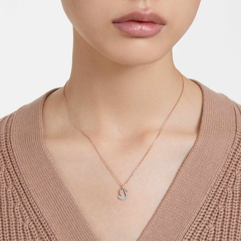 swarovski swan pendant  swan  small  white  rose gold tone plated