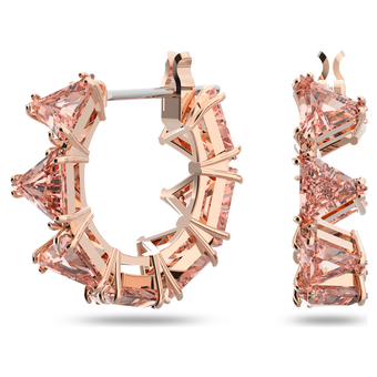swarovski ortyx hoop earrings  triangle cut  small  pink  rose gold tone plated